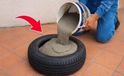 Comment transformer un vieux pneu en base solide avec du ciment