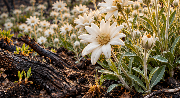 fleurs blanches après les incendies