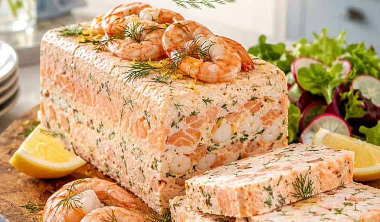 Terrine de Saint-Jacques, saumon et crevettes à la crème citronnée