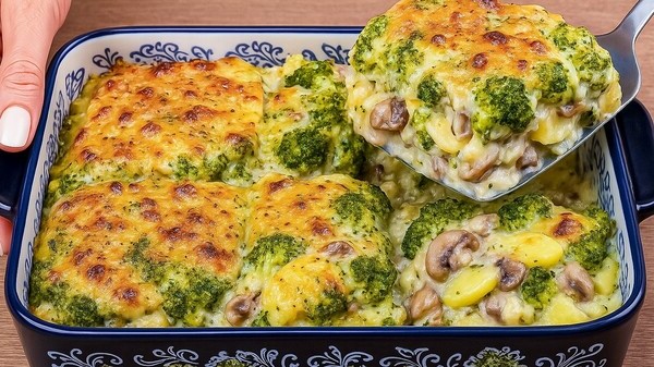 Gratin de brocoli, pommes de terre et champignons : recette facile et crémeuse