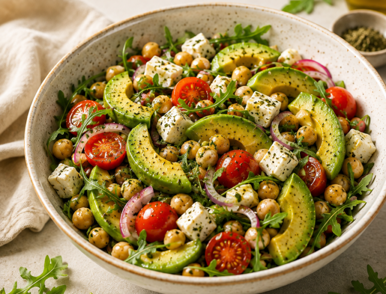 Salade de pois chiches, feta et avocat : un déjeuner équilibré pour garder de l’énergie
